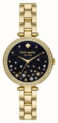 Kate Spade Mostrador holandês brilhante preto (34 mm) / pulseira em aço inoxidável dourado KSW1814