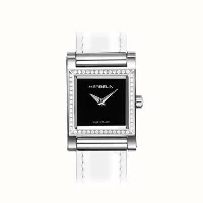 Herbelin Caixa do relógio Antarès - mostrador preto / conjunto de cristal de aço inoxidável - somente caixa H17144AP52Y04
