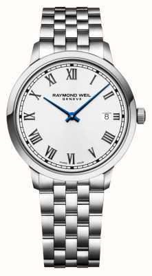 Raymond Weil Mostrador tocata masculino (39 mm) branco / pulseira de aço inoxidável 5485-ST-00359