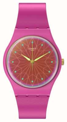 Swatch Fantástico mostrador fushia (34 mm) rosa neon / pulseira de silicone rosa SO28P110