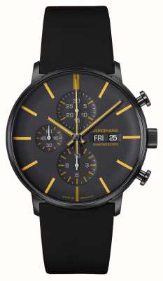 Junghans Forma um cronoscópio (42 mm) mostrador preto e amarelo / pulseira de couro preta 27/4372.03