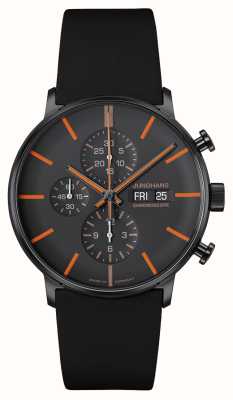 Junghans Forme um cronoscópio (43 mm), mostrador preto e laranja / pulseira de couro preta 27/4370.03