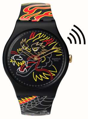 Swatch Dragão no vento pague! (41 mm) mostrador com padrão preto / pulseira de silicone preta SO29Z137-5300