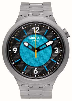 Swatch Frostbloom (47 mm) mostrador preto e azul / pulseira em aço inoxidável SB07S116G
