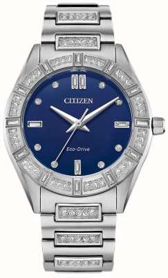 Citizen Silhueta feminina de cristal eco-drive (34 mm) mostrador azul / pulseira de aço inoxidável com conjunto de cristais EM1020-57L