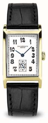 Duckworth Prestex Centenário de edição limitada em ouro 18 quilates (24 mm), mostrador retangular branco / pulseira de couro preta D100-02-A