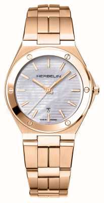 Herbelin Boné feminino camarat (33 mm) mostrador em madrepérola / pulseira em aço inoxidável pvd em ouro rosa 14545BPR19