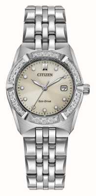 Citizen Corso eco-drive feminino (28 mm) mostrador champanhe / pulseira em aço inoxidável EW2710-51X