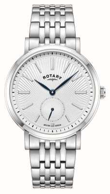 Rotary Vestido de quartzo de pequenos segundos (37 mm), mostrador guilloché branco / pulseira em aço inoxidável GB05320/29