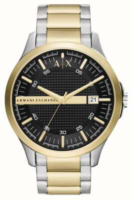 Armani Exchange Mostrador preto masculino (46 mm) / pulseira em aço inoxidável de dois tons AX2453