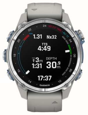Garmin Computador de mergulho Descent mk3 e smartwatch (43 mm) em aço inoxidável com pulseira de silicone cinza neblina 010-02753-04