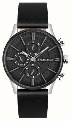 Police Troca de quartzo multifuncional (44 mm) mostrador preto / pulseira de couro preta PEWJF2195040