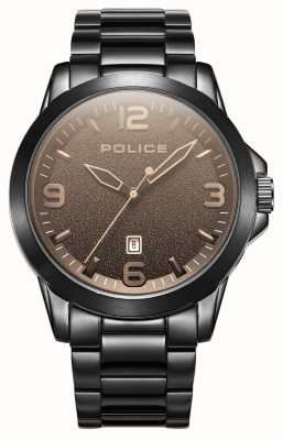 Police Data de quartzo Cliff (47 mm) mostrador preto / pulseira de aço inoxidável preta PEWJH2194504