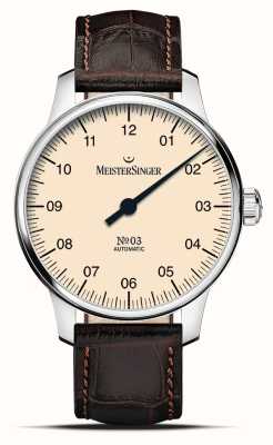 MeisterSinger N°03 (38mm) mostrador marfim / pulseira de couro marrom BM9903