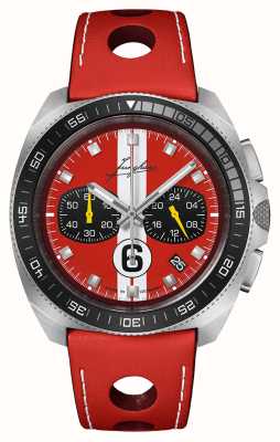 Junghans 1972 cronoscópio edição esportiva 2024 (43,3 mm) mostrador vermelho / pulseira de couro vermelha 41/4466.00
