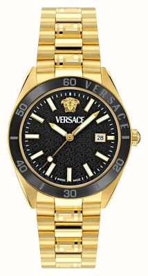 Versace Mostrador preto V-dome (42 mm) / pulseira em aço inoxidável dourado VE8E00624
