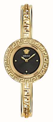 Versace Icônico mostrador preto la greca (28 mm) / pulseira em aço inoxidável dourado VE8C00524