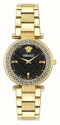 Versace Reve (35 mm) mostrador preto / pulseira em aço inoxidável dourado VE8B00624
