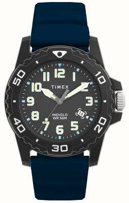 Timex Mostrador preto estilo mergulhador (42 mm) / pulseira de silicone azul TW5M61100