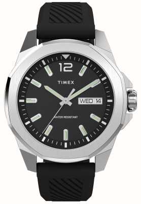Timex Essex ave day-date (46 mm) mostrador preto / pulseira de borracha preta TW2W42900