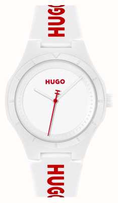 HUGO Mostrador branco masculino #lit (42 mm) / pulseira de silicone branca 1530345