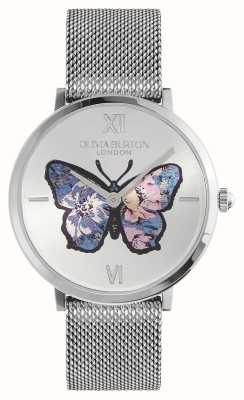 Olivia Burton Assinatura borboleta (35 mm) mostrador borboleta prateado/pulseira de malha de aço inoxidável 24000146