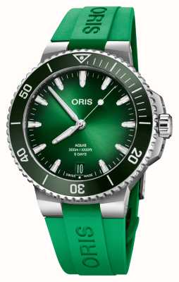 ORIS Aquis data calibre 400 automático (43,5 mm) mostrador verde / pulseira de borracha verde 01 400 7790 4157-07 4 23 47EB