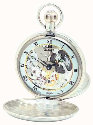 Woodford Relógio de bolso prateado com tampa dupla e corrente albert 1065