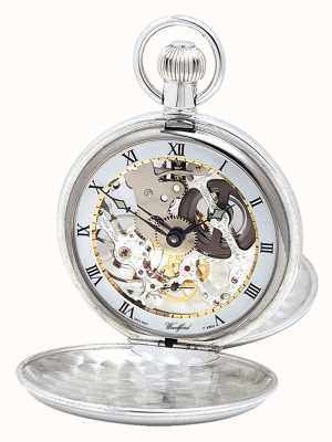 Woodford Relógio de bolso prateado com tampa dupla e corrente albert 1066