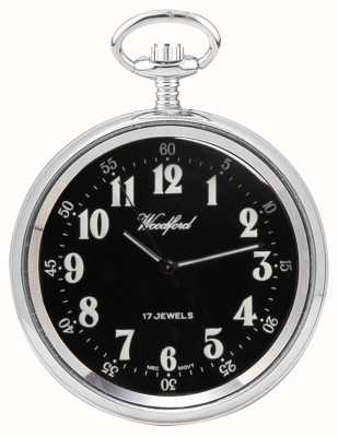Woodford Relógio de bolso mecânico com mostrador preto de aço inoxidável 1040