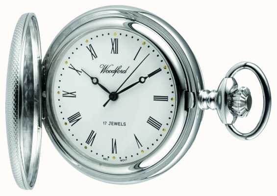 Woodford Relógio de bolso mecânico cromado com mostrador branco 1055