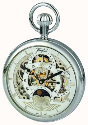 Woodford Relógio de bolso cromado com duplo fuso horário com mostrador esqueleto 1050