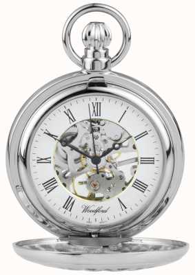 Woodford Relógio de bolso de aço inoxidável com design de flor de meio caçador 1052