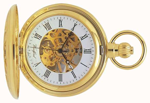Woodford | esqueleto caçador | banhado a ouro recortado | relógio de bolso | com corrente 1029