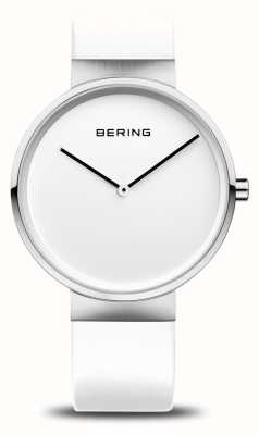 Bering Mostrador branco clássico (39 mm) / pulseira de couro branco 14539-604