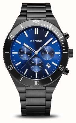 Bering Mostrador cronógrafo azul clássico masculino (43 mm) / pulseira de aço inoxidável preta 15043-727