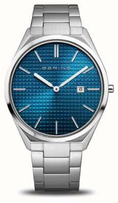 Bering Mostrador azul ultrafino (40 mm) masculino/pulseira em aço inoxidável 17240-707