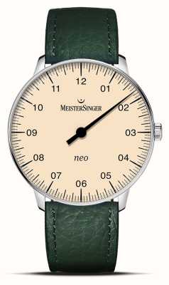 MeisterSinger Mostrador neo safira (36 mm) marfim / pulseira de couro verde pinho NES903-SB117
