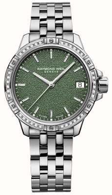 Raymond Weil Tango clássico diamante quartzo (30 mm) mostrador verde fosco / pulseira em aço inoxidável 5960-STS-52061