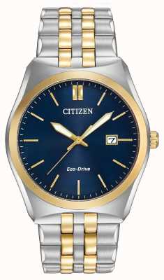 Citizen Relógio masculino corso eco-drive aço inoxidável ouro ip mostrador azul BM7334-58L