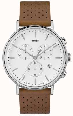 Timex Bracelete de couro marrom crono Fairfield / mostrador branco TW2R26700