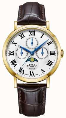 Rotary Bracelete de couro para relógio de windsor lunar masculino GS05328/01