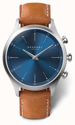 Kronaby 41mm sekel azul mostrador pulseira de couro marrom a1000-3124 S3124/1