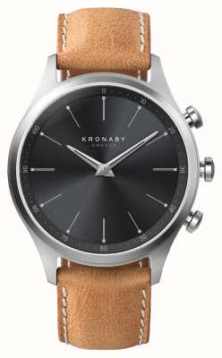 Kronaby Smartwatch híbrido Sekel (41 mm) mostrador preto / pulseira de couro italiano marrom S3123/1