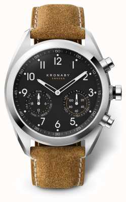 Kronaby 43mm apex preto mostrador marrom camurça cinta a1000-3112 S3112/1
