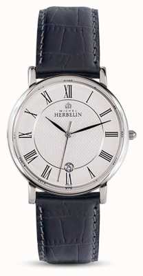 Michel Herbelin Bracelete de couro preta clássica com mostrador branco 12248/08
