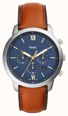 Fossil Crono neutro masculino | mostrador de cronógrafo azul | relógio de pulseira de couro marrom FS5453