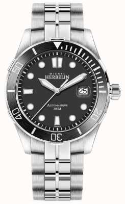 Herbelin Pulseira de prata troféu masculino mostrador preto 1660/N14B
