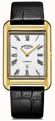 Rotary Relógio masculino quadrado de ouro com data cambridge e pulseira de couro preto GS05283/01