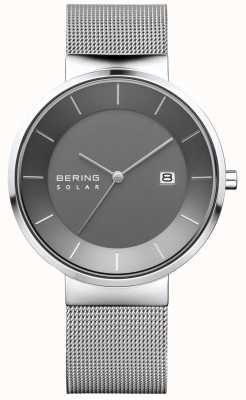 Bering Relógio solar masculino, caixa prateada, pulseira de malha de aço inoxidável 14639-309